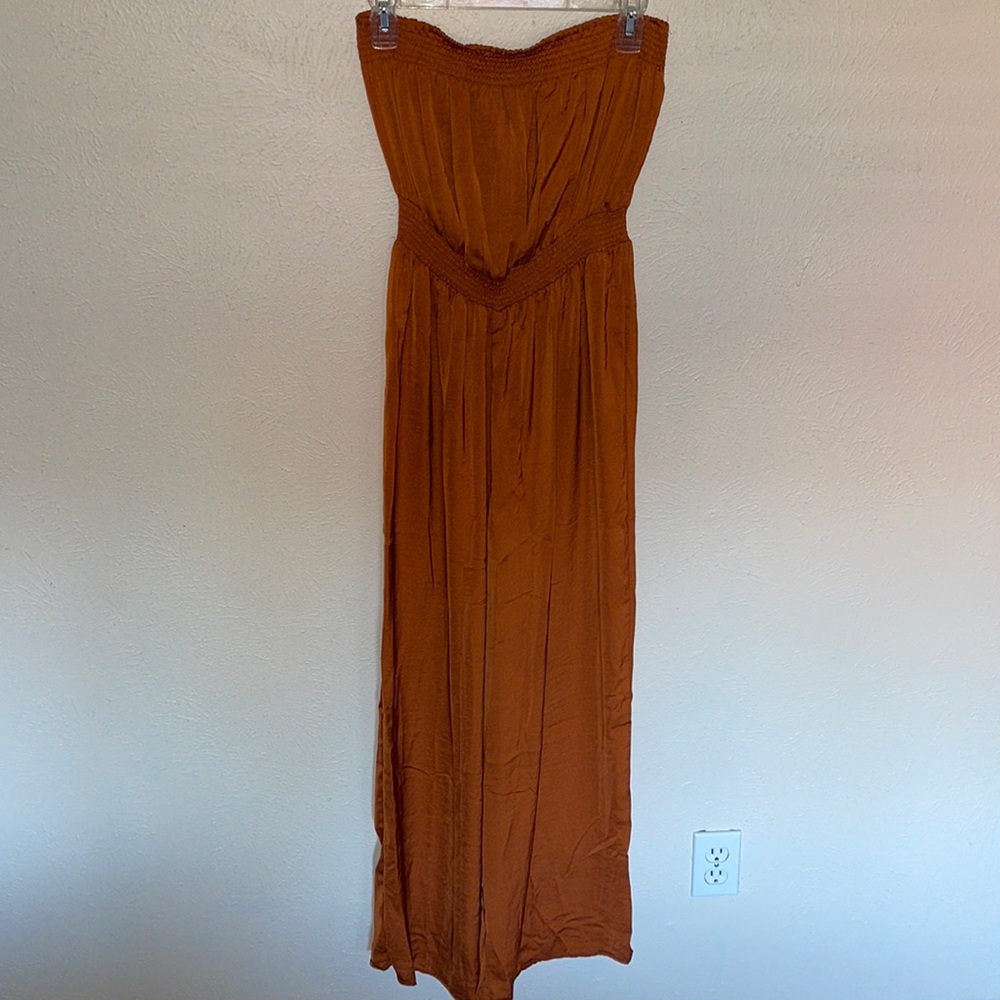 Burnt Orange Strapless Jumpsuit